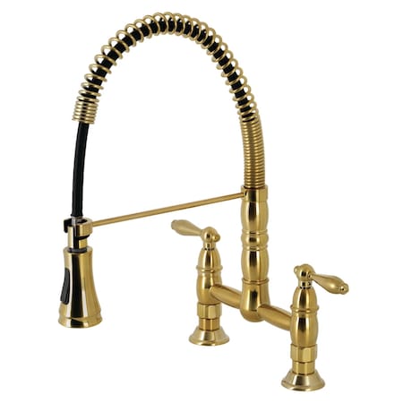 Gourmetier Heritage Two-Handle Wall-Mount Pull-Down Sprayer Kitchen Faucet, Brass GS1277AL
